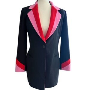 Escada Black Blazer with Pink and Red Details runway dress cuffs